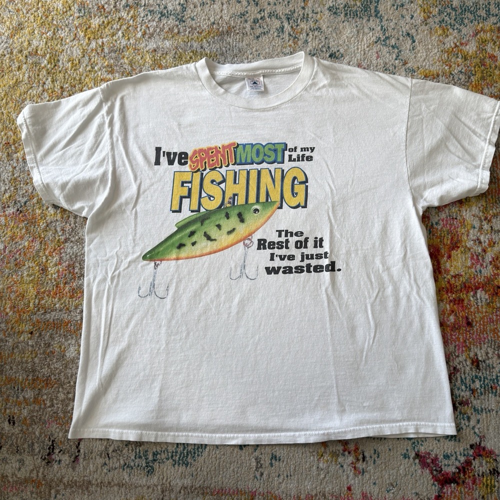 VINTAGE 90s I've Spent Most Of My Life Fishing T-Shirt XL Delta Pro Weight